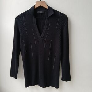 Fabiana Filippi Wool Ribbed Henley Sweater Black Women's Small